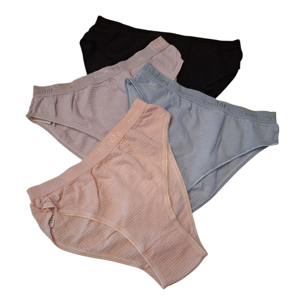 Isadora Paccini Set of 4 Women's Briefs in Black, Pink, Purple, & Blue SZ8, NWOT